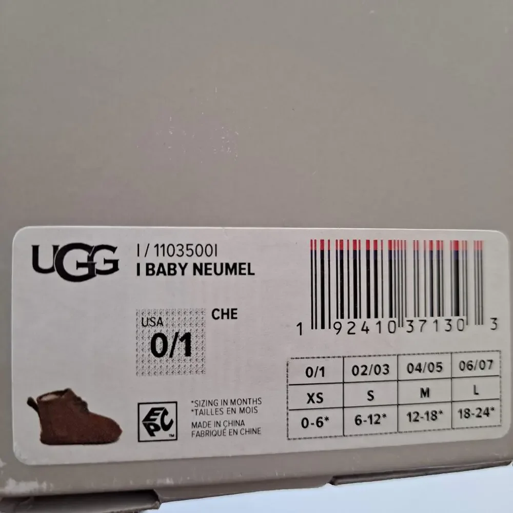NWB UGG Baby Neumel Suede Wool Lined Ankle Boots Chestnut Kids Infant Size 0/1